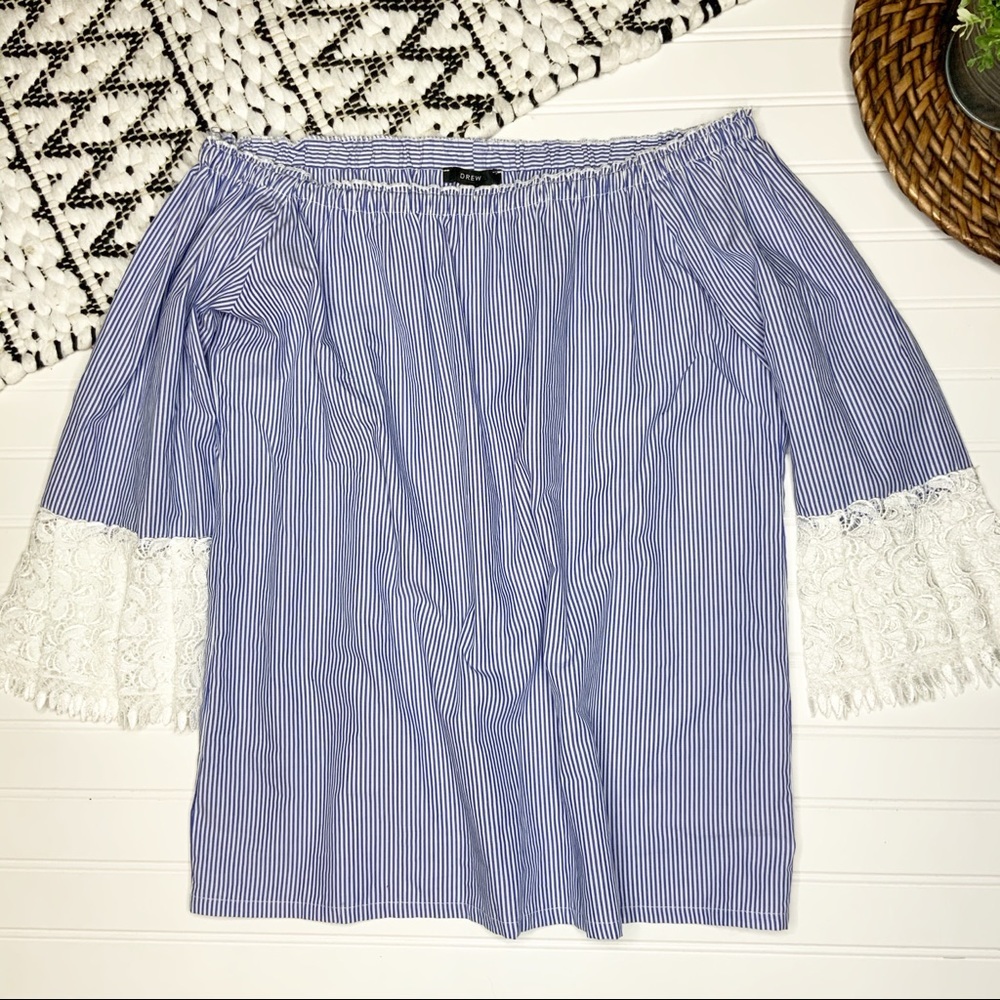 ANTHROPOLOGIE DREW Off Shoulder Lace Sleeve Top